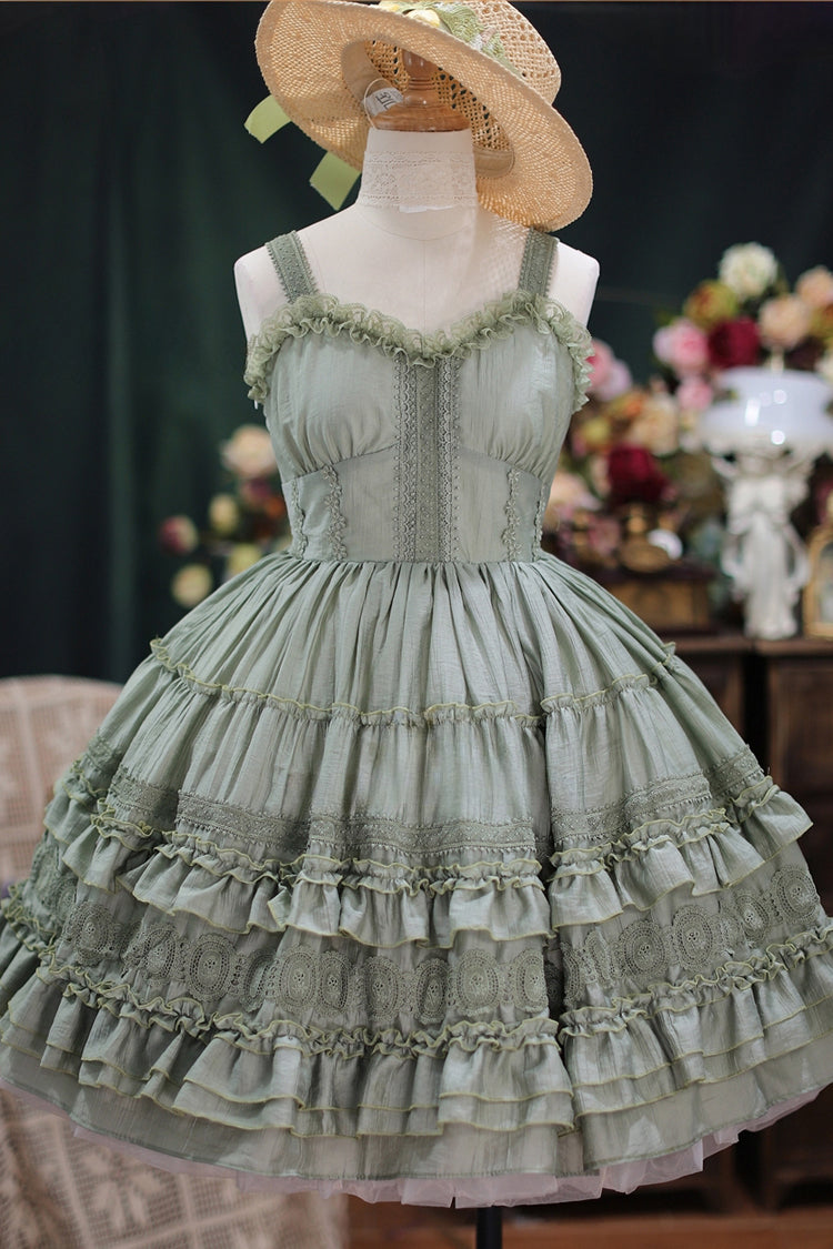 French Ruffle JSK Dress with Tiered Layers, Bouquet Print