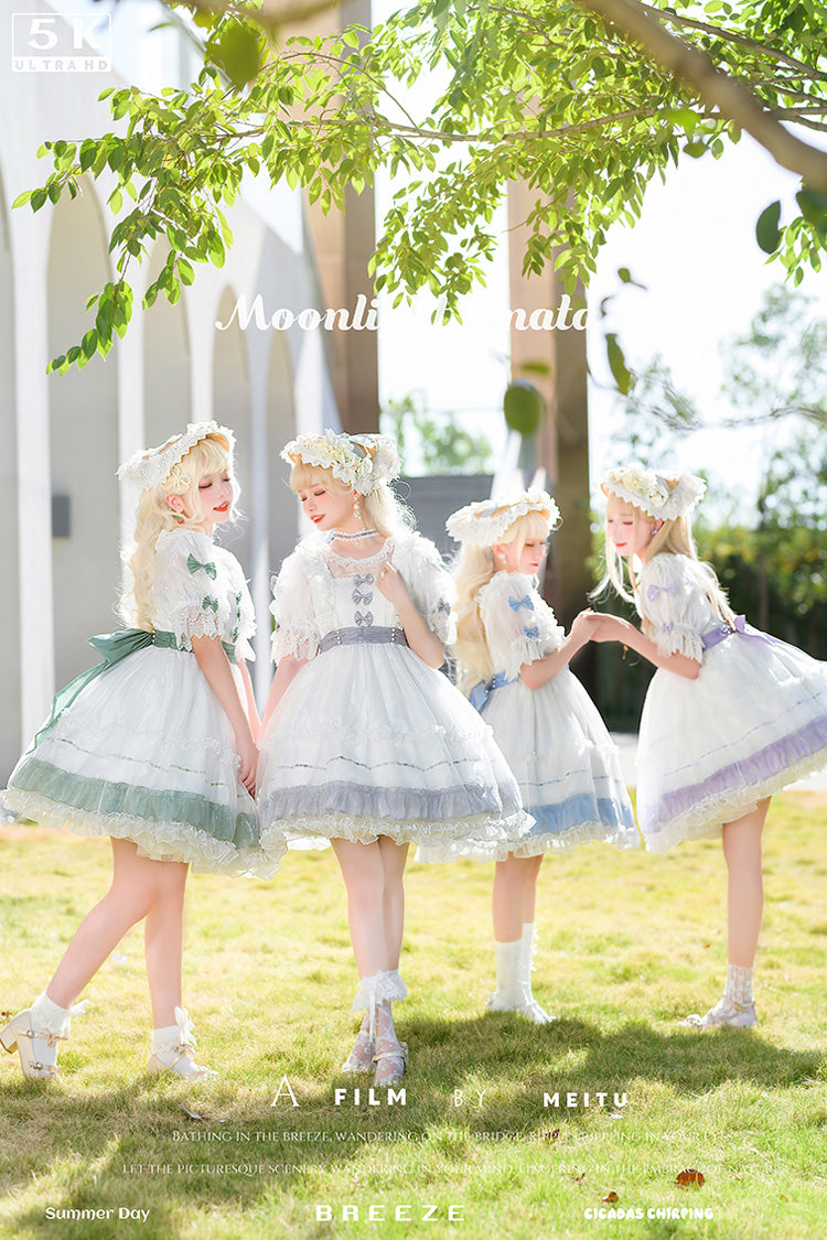 Sweet Lolita Dress with Ruffled Bow and Lace - Moonlight Sonata, 4 Shades