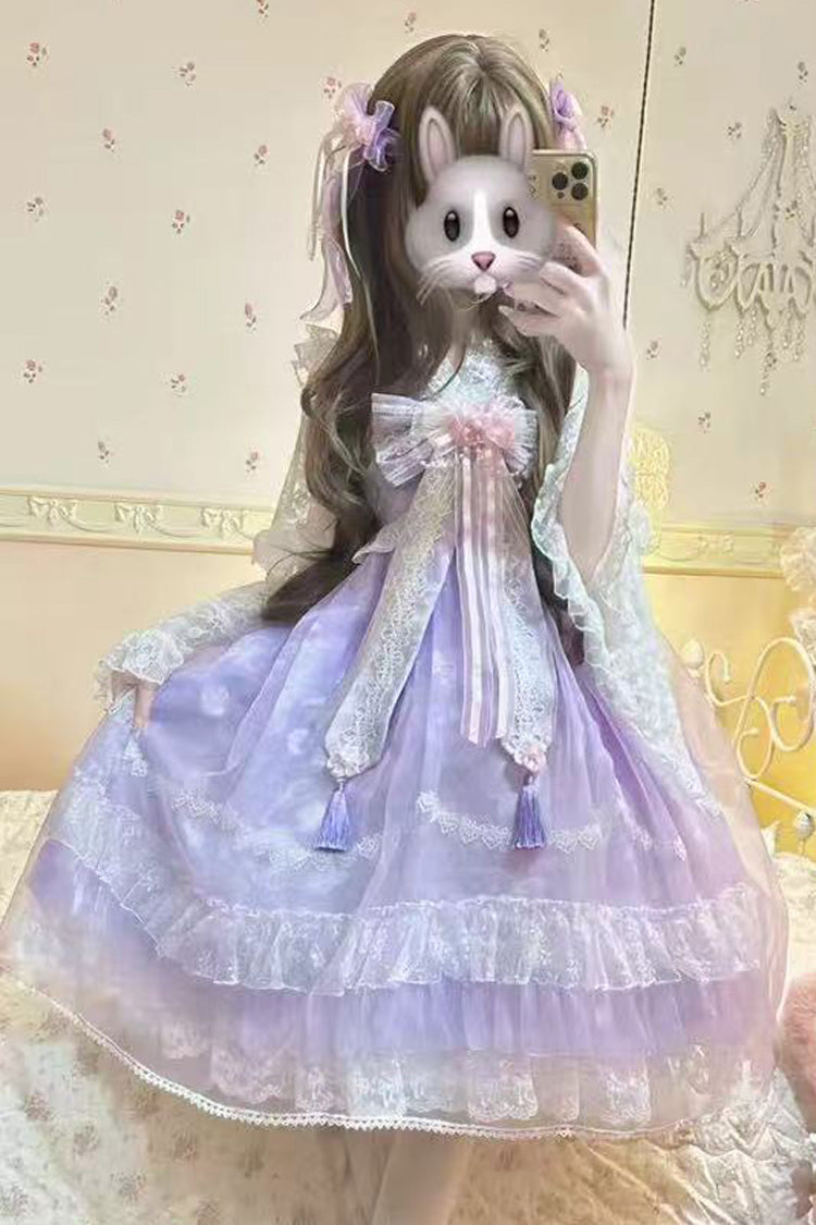 Peach Blossoms in Spring Fields Sweet Chinese Lolita JSK with Ruffles