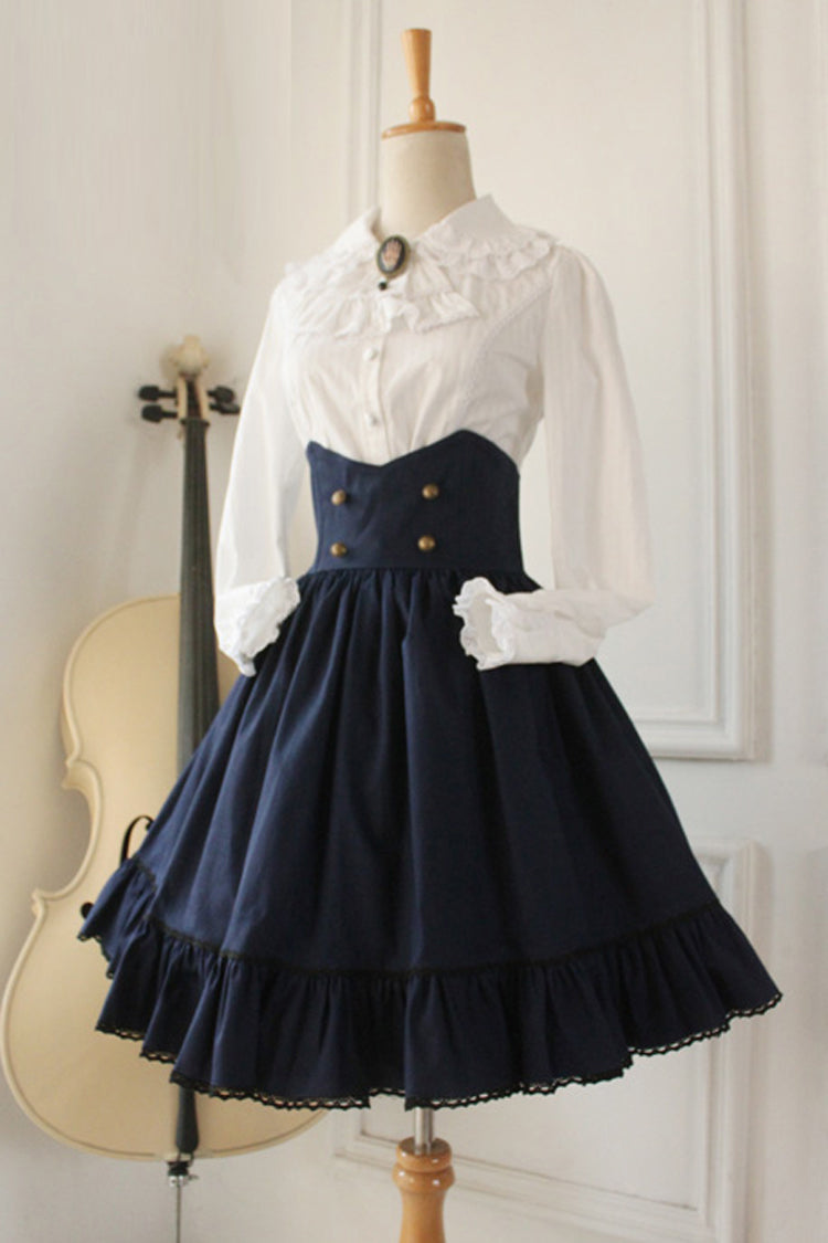 Dark Blue Vintage High-Waisted Fishbone Gothic College Skirt