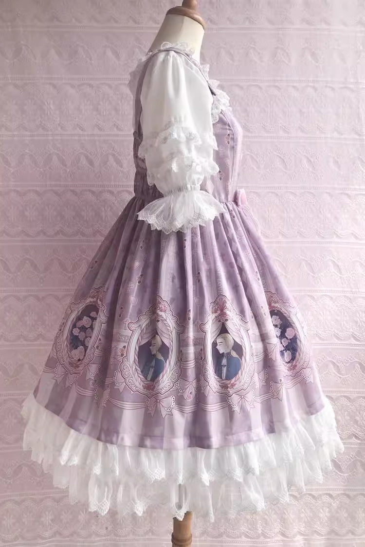 Rose Dream Print JSK Dress with Ruffle and Bow, Sweet Lolita
