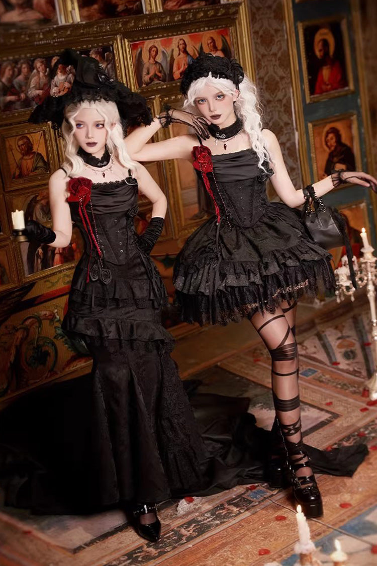 Black Multi-Layer Jacquard Ruffled Witch Gothic Skirt - Letters & Poems · Twilight
