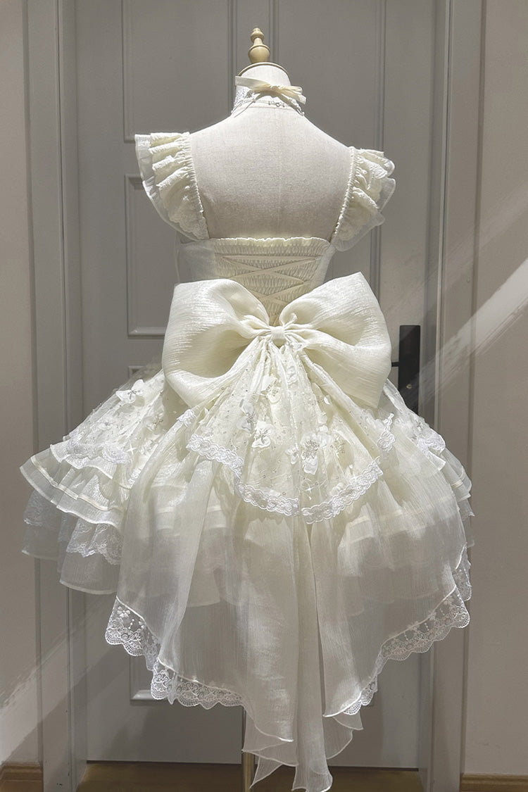 Cream First Love Multi-Layer Frilled Bow Lace-Up Elegant Princess Sweet Lolita JSK Dress