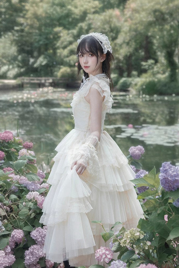 Ivory Multi-Layer Embroidered Flutter Sleeve Elegant Lolita OP