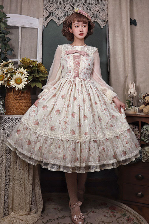 Blush Rose Print Layered Ruffled Sweet Lolita JSK Dress