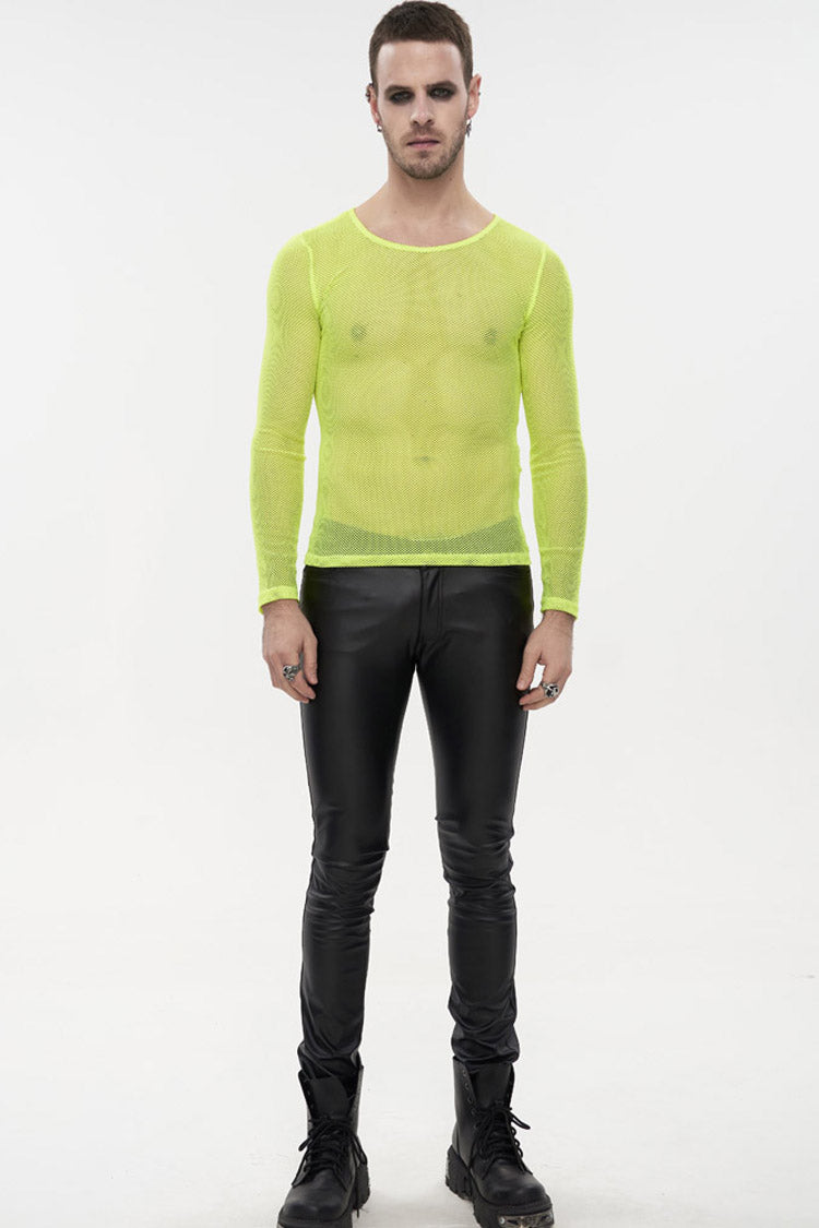 Yellow Gothic Mesh Shirt with High Neck, Long Sleeves