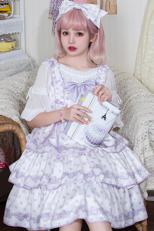 High Waist Polka Dot JSK Dress with Multi-Layer Ruffles