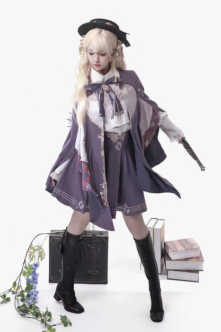 Violet Carnival Magic Printed Ruffled Embroidered Gothic Ouji Skirt Set
