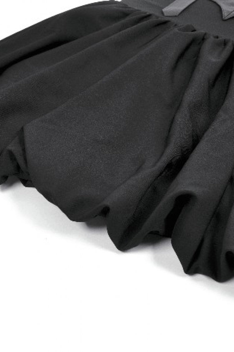 Bat Wing Buckled Gothic Suspender Dress Graduation Dress with Tail