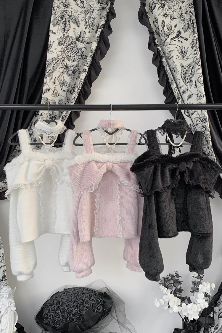 Fleece Lined Off Shoulder Lace Jirai Top with Long Sleeves in Three Shades