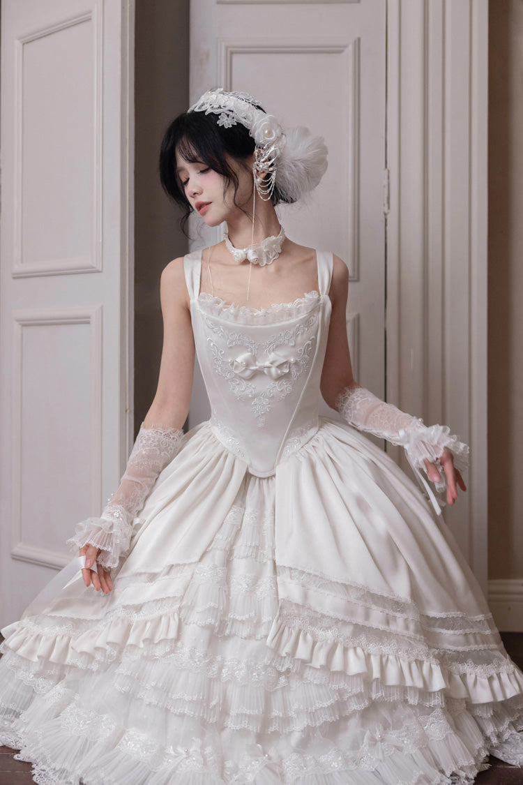 Ivory Rose Promise Multi-Tier Ruffle Front Bow Opulent Lolita JSK Set