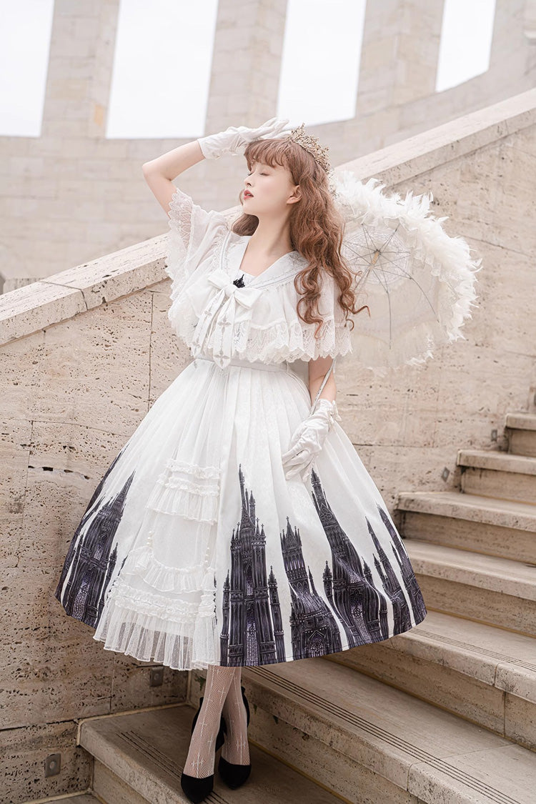 White Sleeveless Printed Lace Gothic Vintage Princess Lolita Jsk Dress