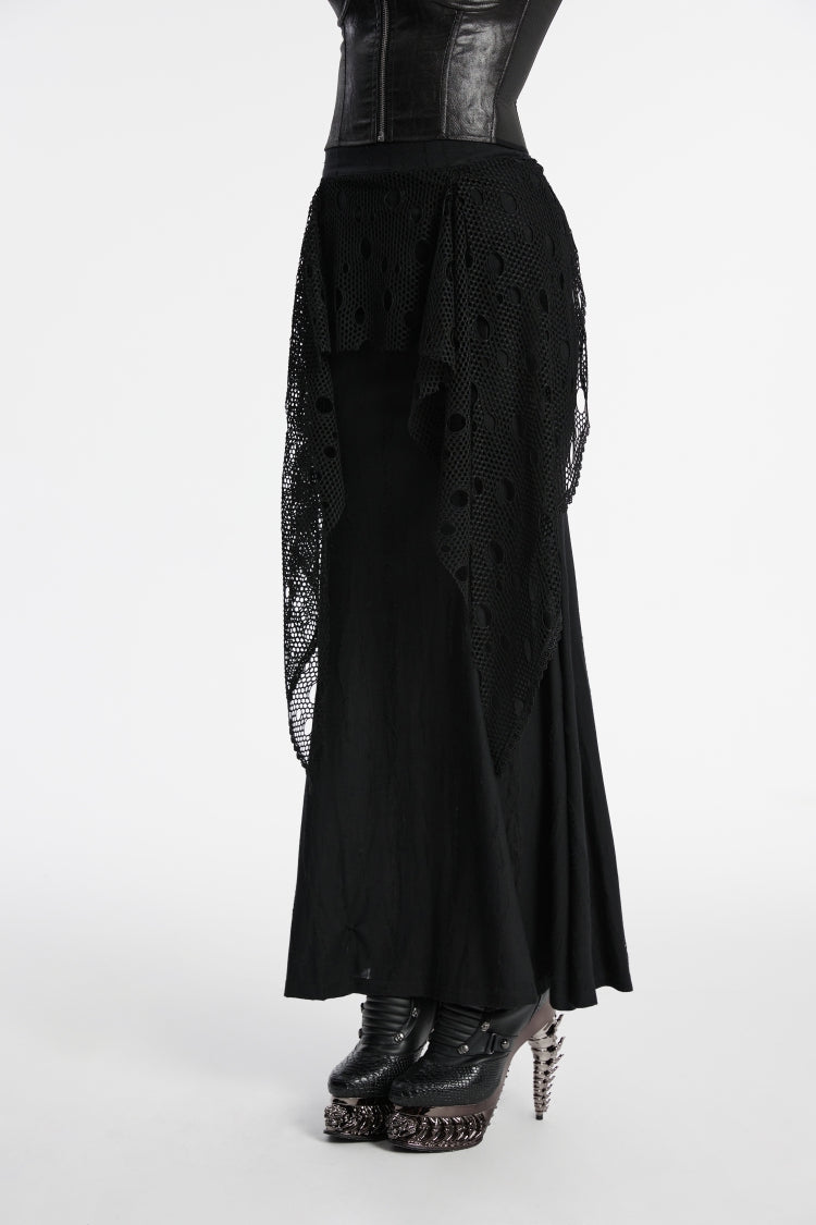 Punk Fishtail Skirt with Mesh Panels and Eyelet Trim