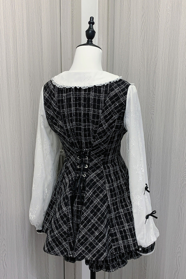 Black/White [Love Sonata] Long Sleeve Ruffle Bowknot Lace Jirai Kei Japanese Gown Set