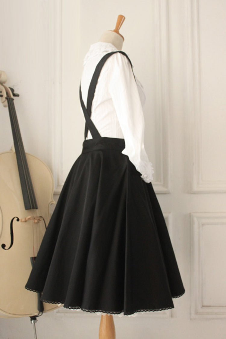 Black Vintage Single Breasted Ruffled Classic Strap Dress - Sweet Lolita