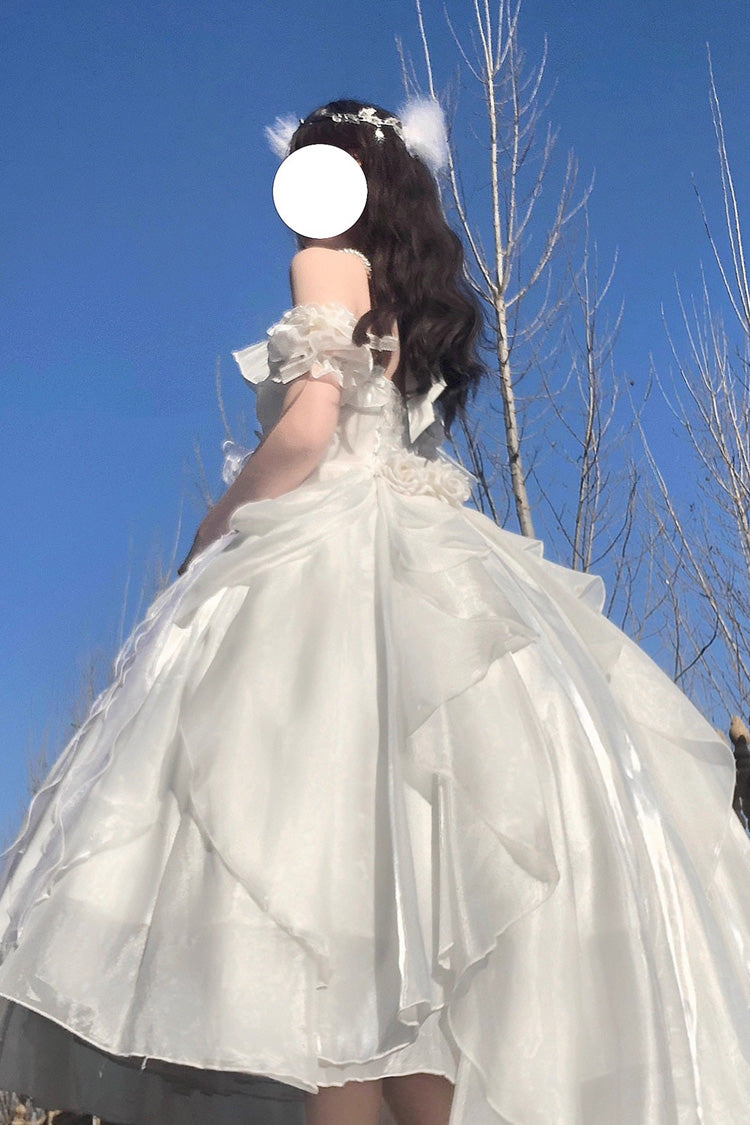 Ivory Elegant JSK with Halter Neck and Ruffle Bow - Cindy Rose