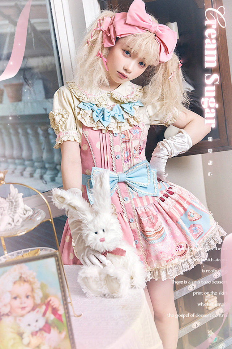 Dessert Print Bowknot Strap Sweet Dress