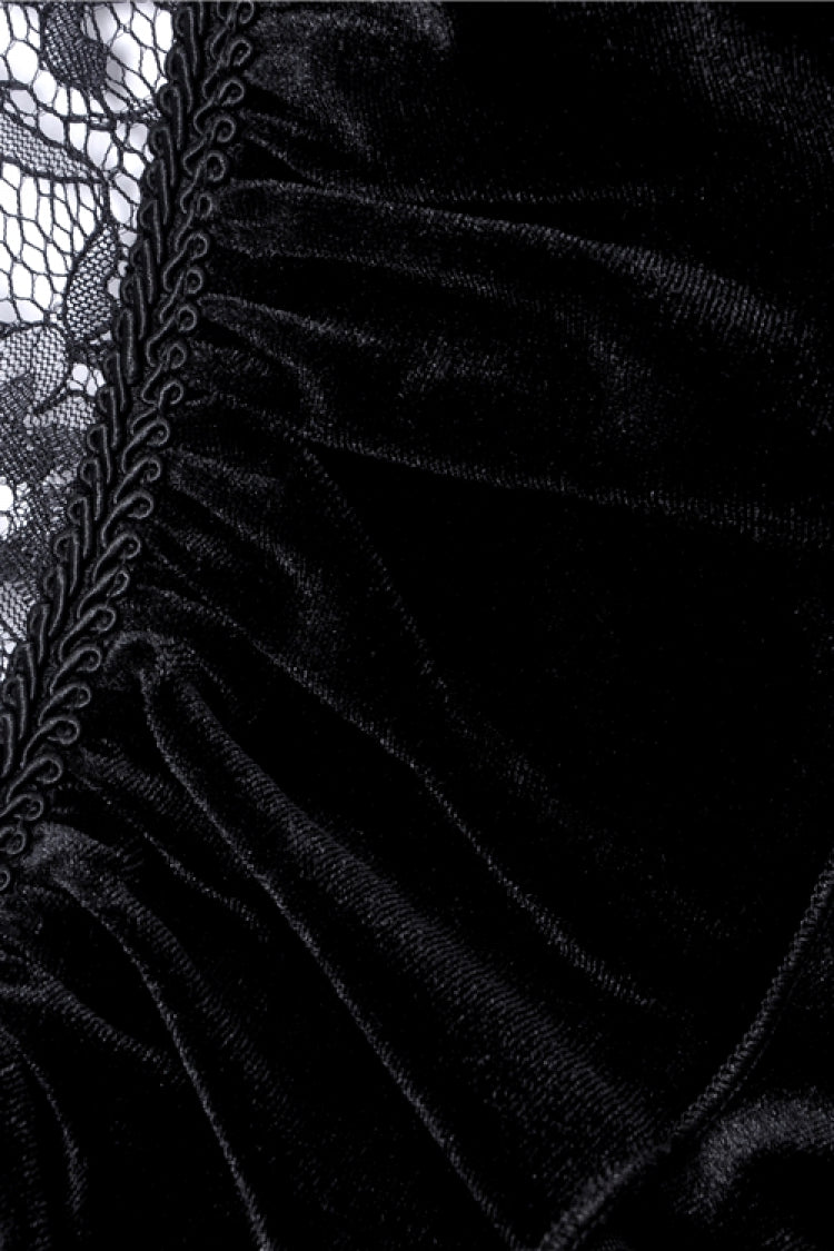Deep V-Neck Ruched Velvet Lolita Dress with Lace Details