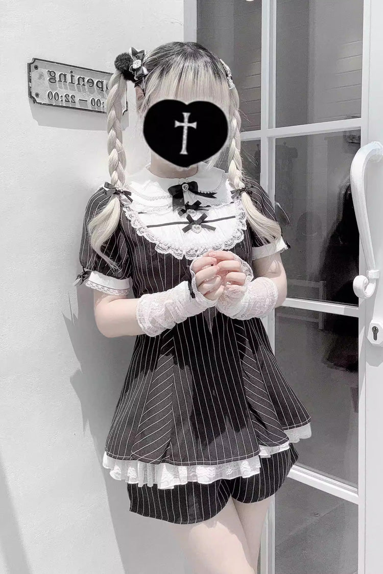 Gothic Japanese Dress Set with Rabbit Ears and Doll Collar - Moonlight Whispers, 2 Colors