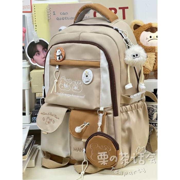 Cartoon Embroidered Multi-Pocket Backpack / Coin Purse