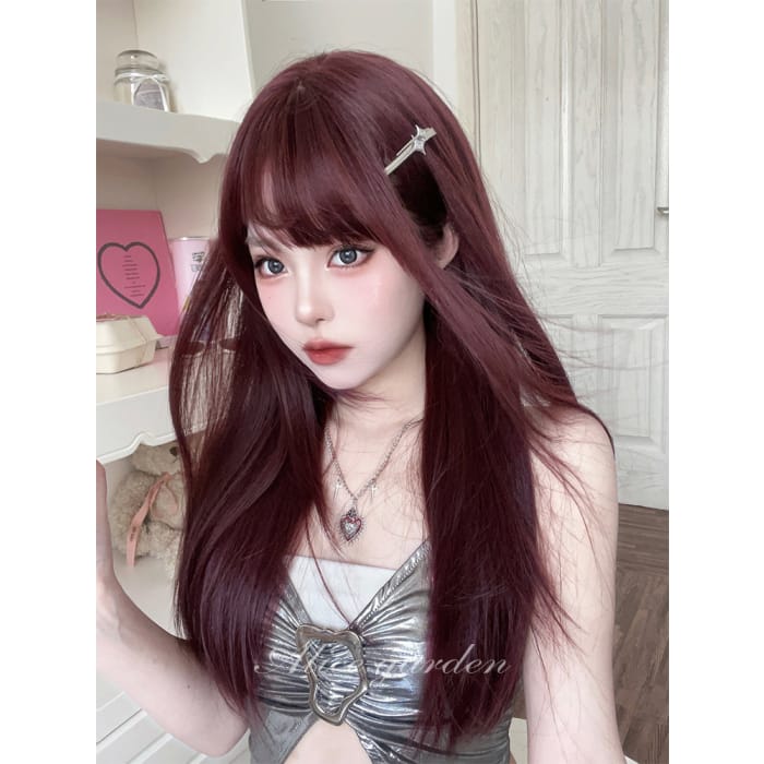 Casual Series Cherry Red Straight Wig - Dark red