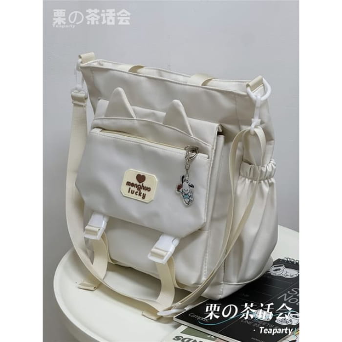 Cat Ear Two Tone Tote Bag / Charm / Set - Off-White
