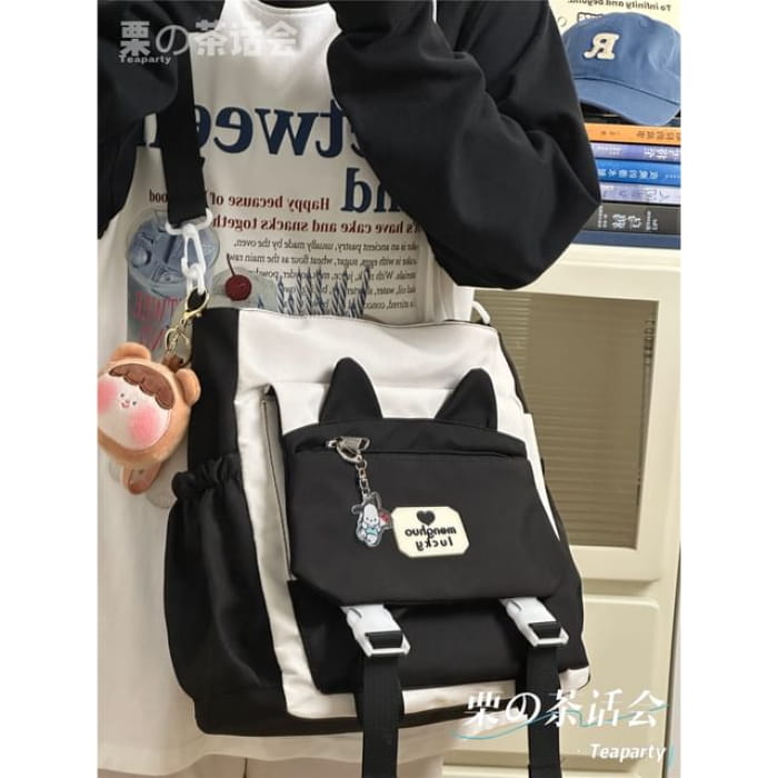 Cat Ear Two Tone Tote Bag / Charm / Set - With Bear Head