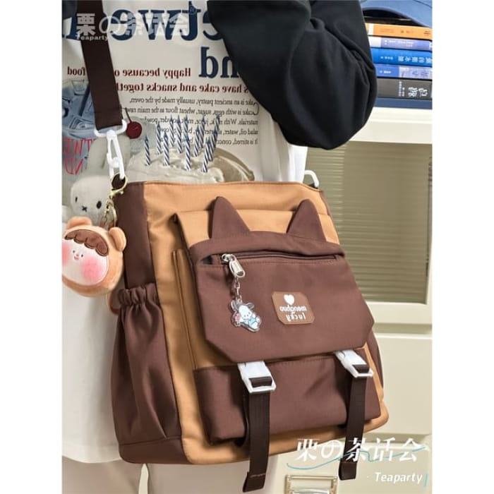 Cat Ear Two Tone Tote Bag / Charm / Set - With Bear Head