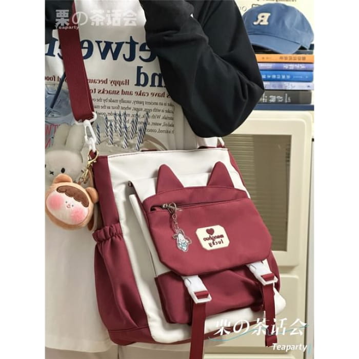 Cat Ear Two Tone Tote Bag / Charm / Set - With Bear Head