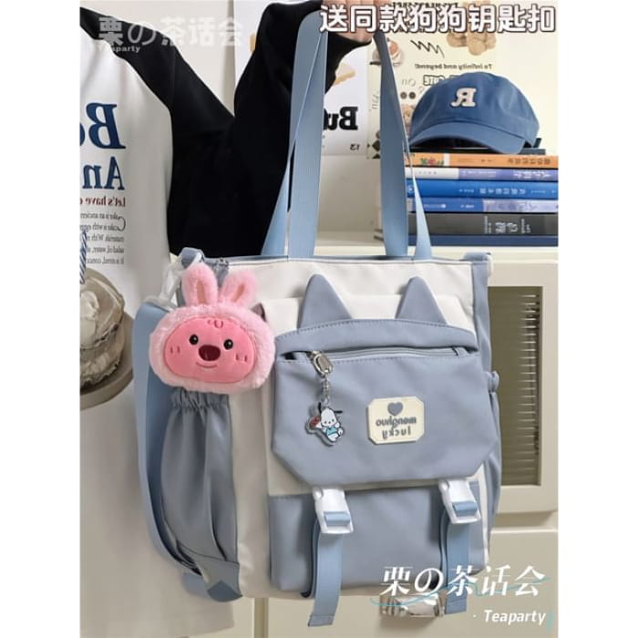 Cat Ear Two Tone Tote Bag / Charm / Set - With Rabbit