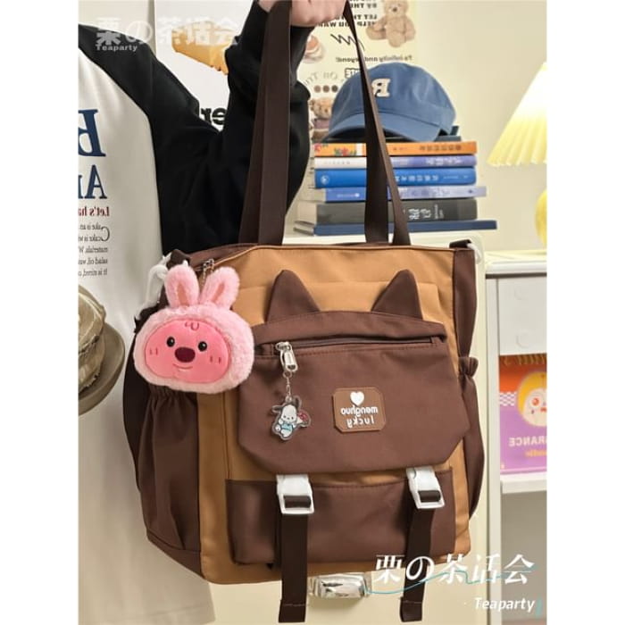 Cat Ear Two Tone Tote Bag / Charm / Set - With Rabbit