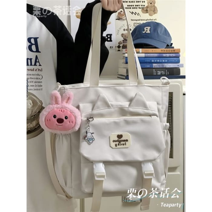 Cat Ear Two Tone Tote Bag / Charm / Set - With Rabbit