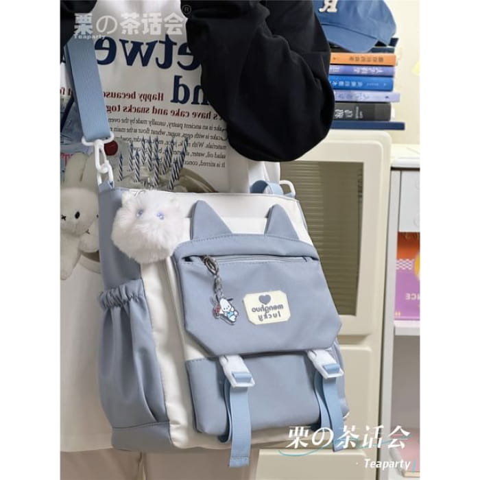 Cat Ear Two Tone Tote Bag / Charm / Set - With White Elf