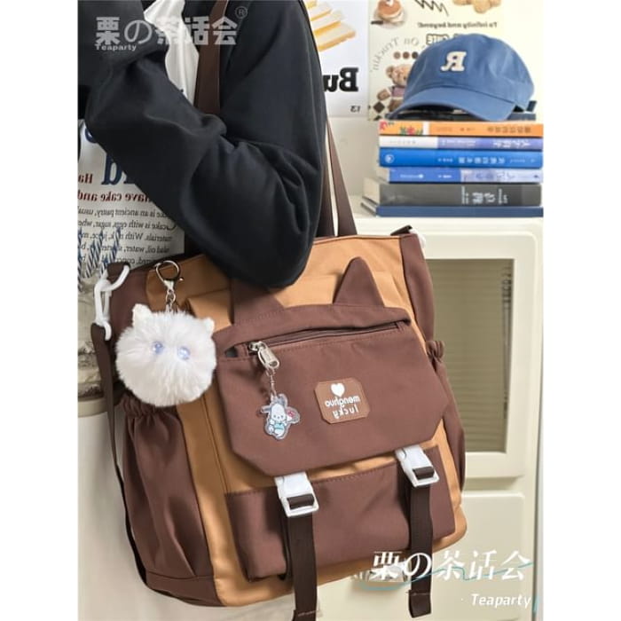 Cat Ear Two Tone Tote Bag / Charm / Set - With White Elf