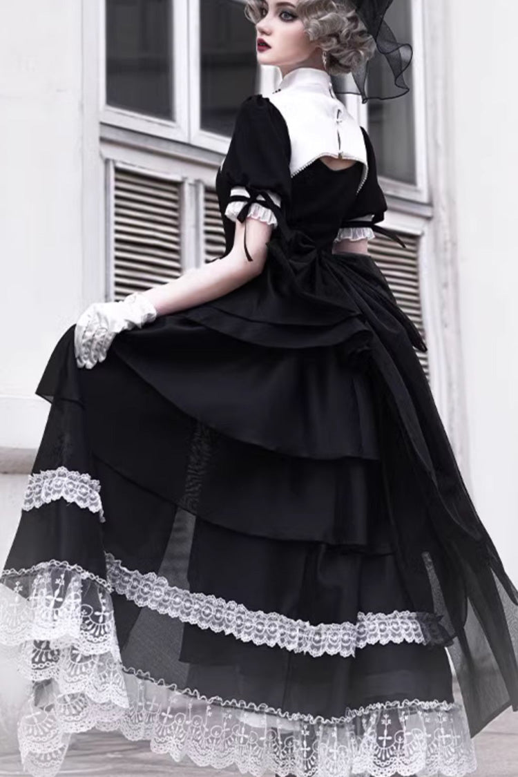 Gothic Lolita Nun-Inspired Lace Ensemble with Sheer Details