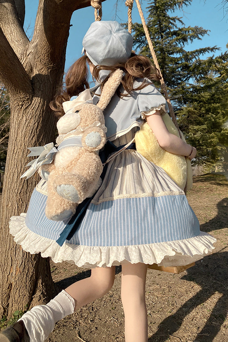 Blue Ivory Star Printed Sleeveless Sweet Lolita Dress - Navy Style