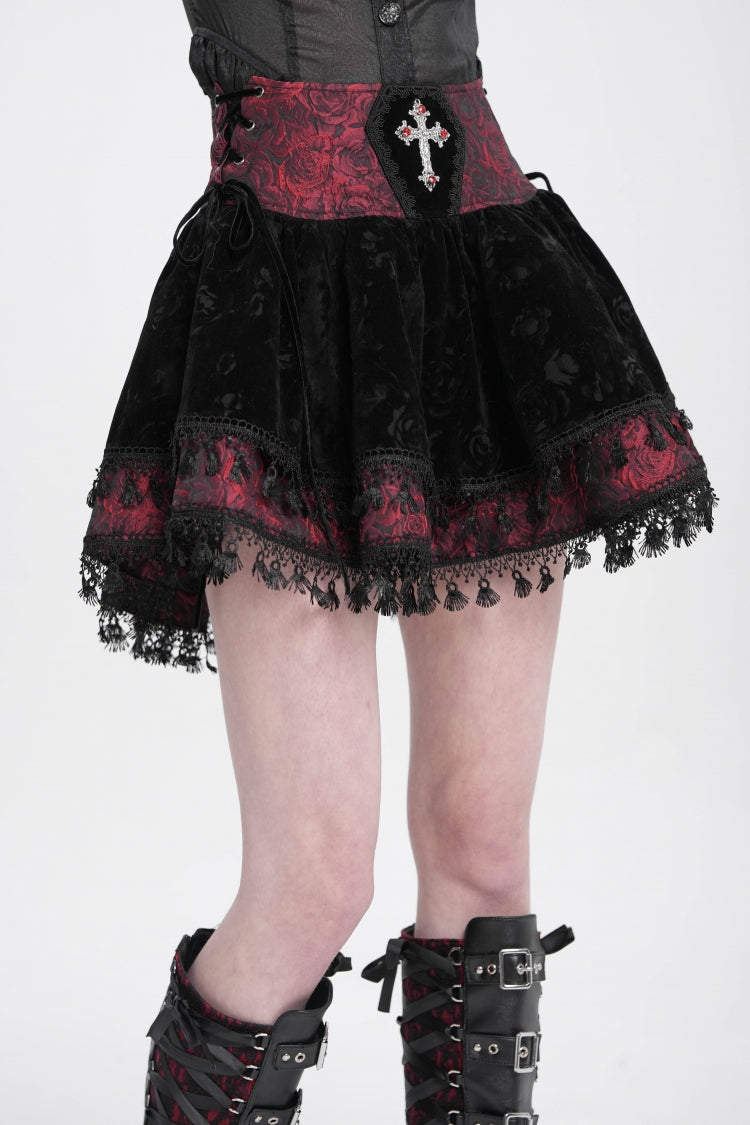 Noir & Scarlet Tassel Print Gothic Mini Skirt