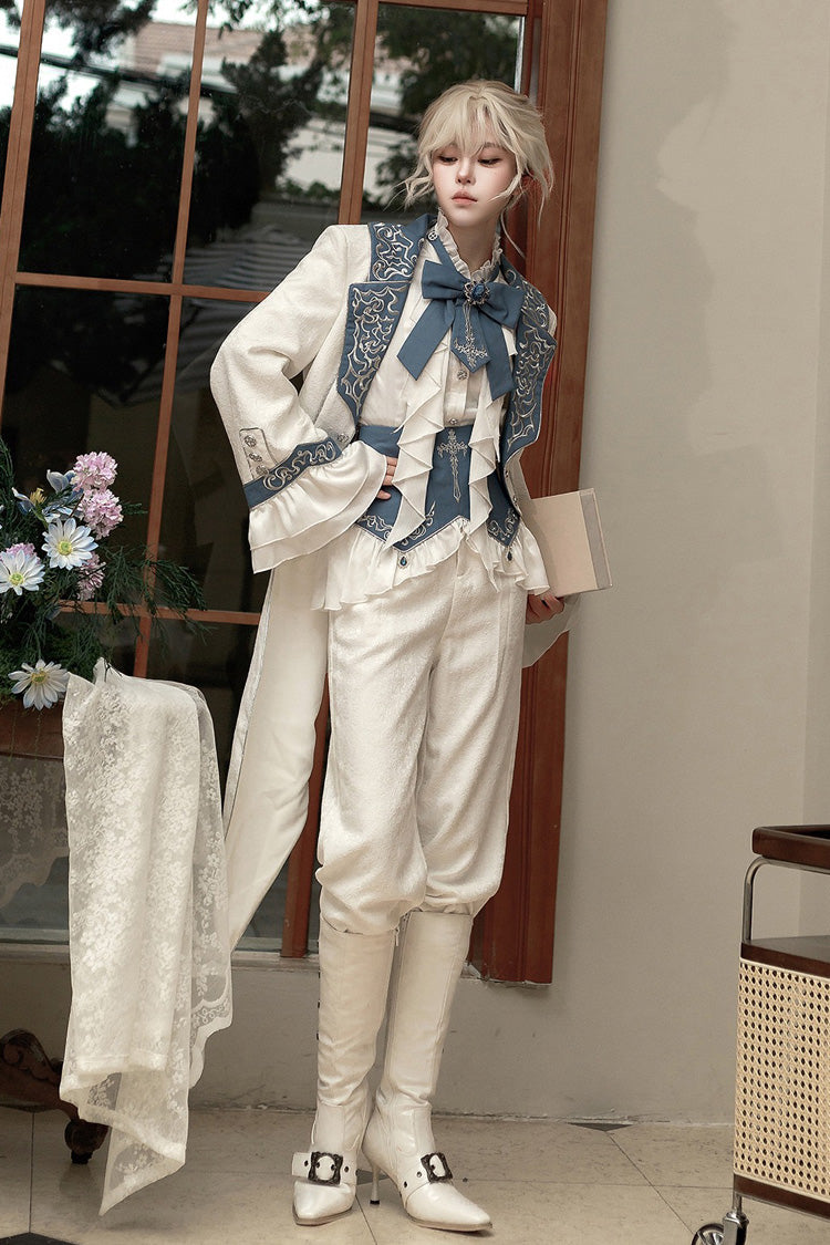 Ivory Moonlit Paladin Prince Ruffle Embroidery Bow Classic Ouji Set