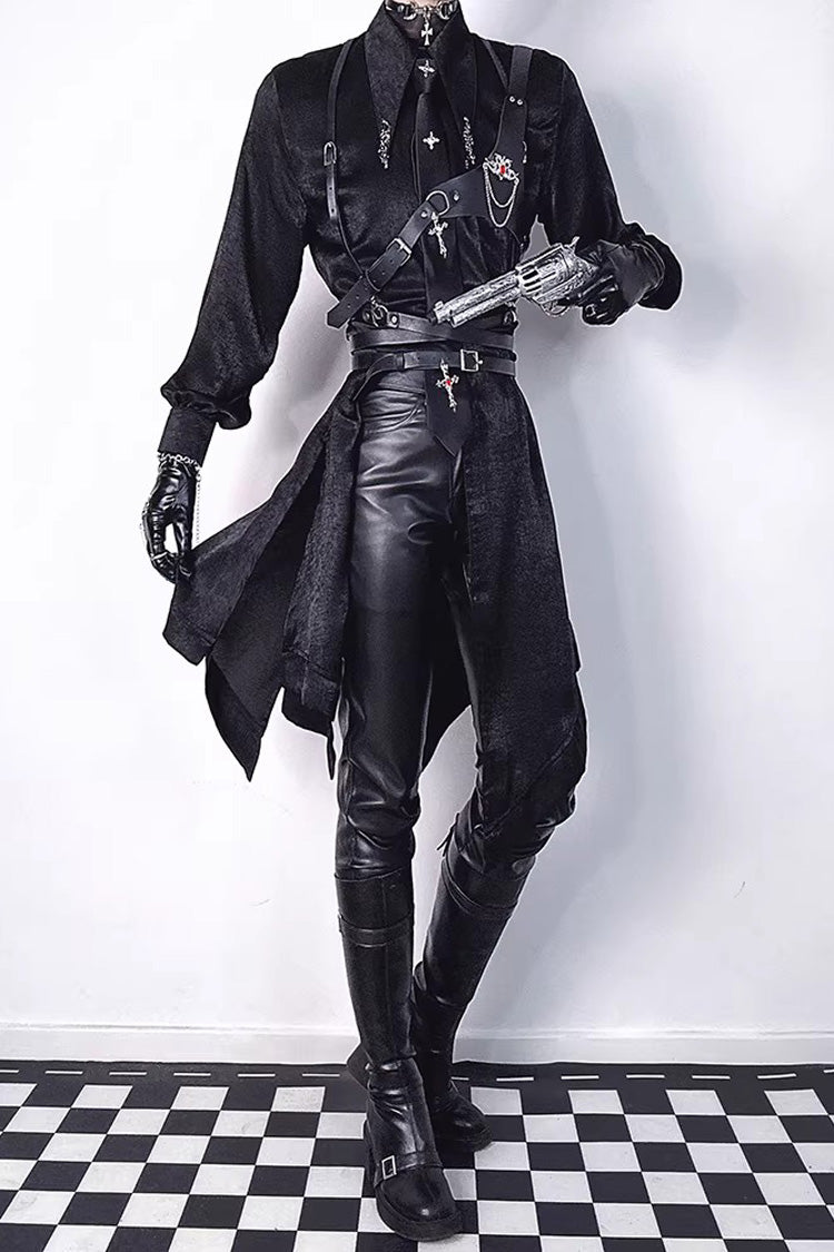 Snake-Detail Lapel Collar Long-Sleeve Slim Velvet Gothic Ouji Lolita Blouse, 3 Colors