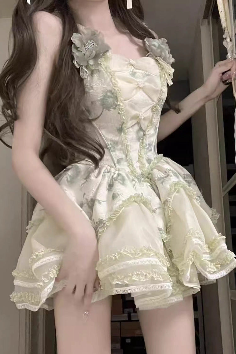 Jasmine Rain Print Stitching Lace Sweet Lolita JSK Dress in Six Colors