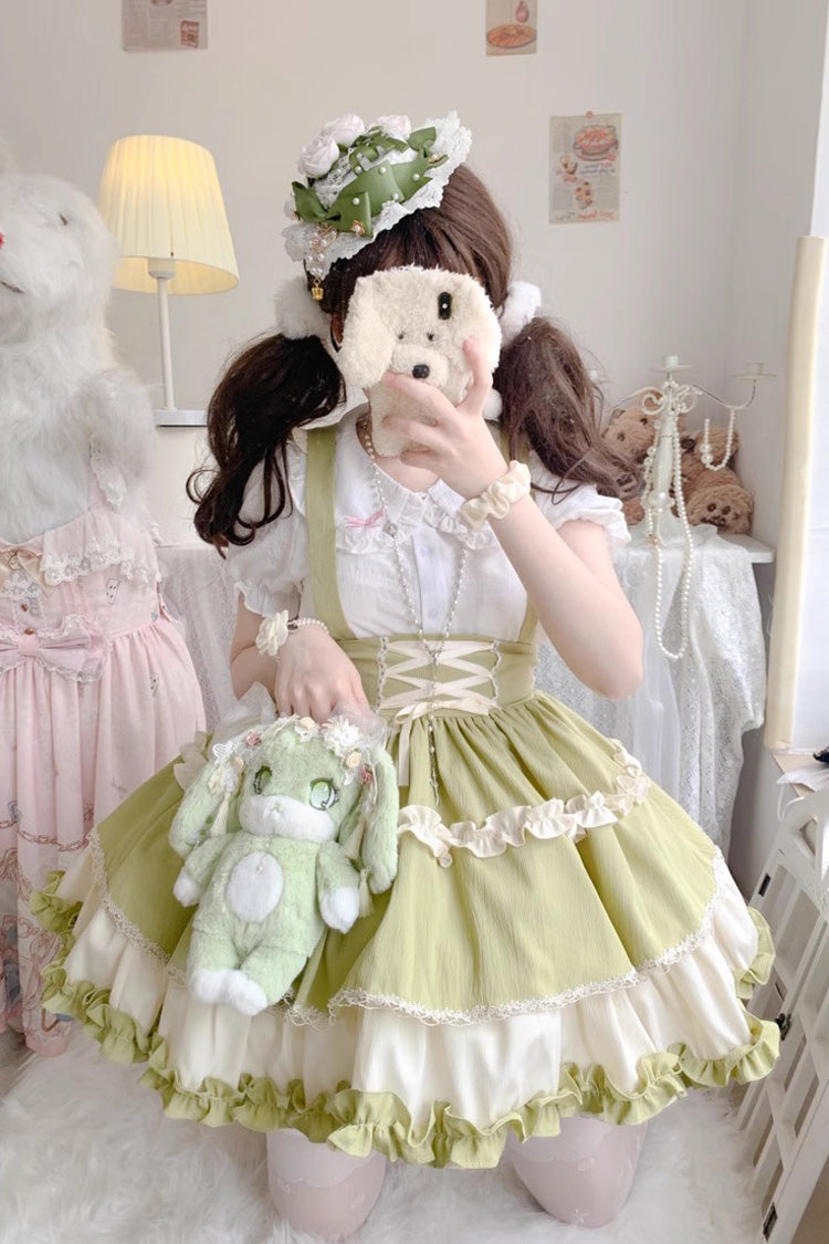 Strappy Doll Collar Ruffle Sweet Tiered Skirt in 7 Colors