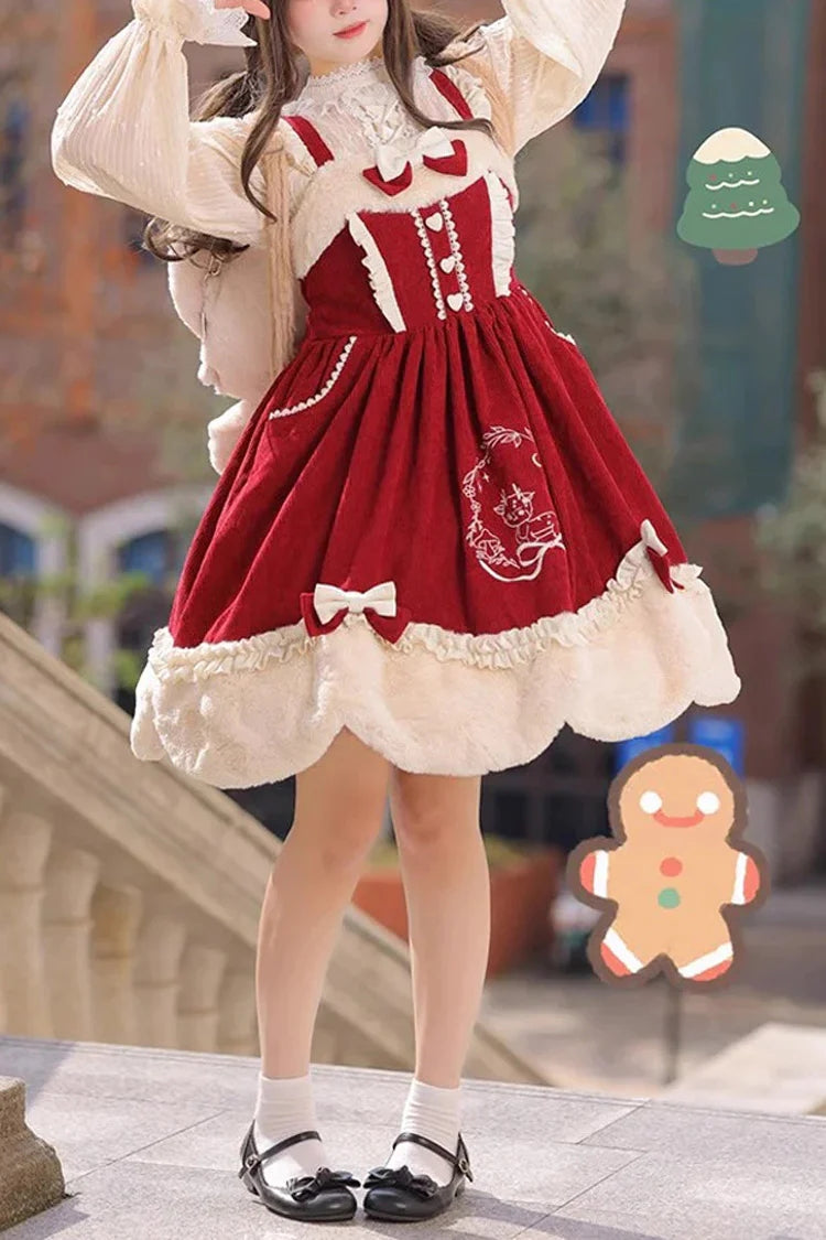 Autumn Winter Lolita JSK with Deer Print & Bowknot Embroidery