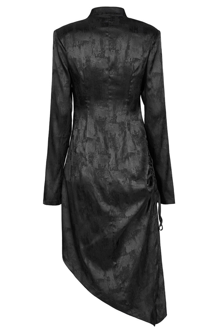 Jacquard Cotton Cheongsam Pointed Hem Drawstring Collar Long Sleeve Punk Dress