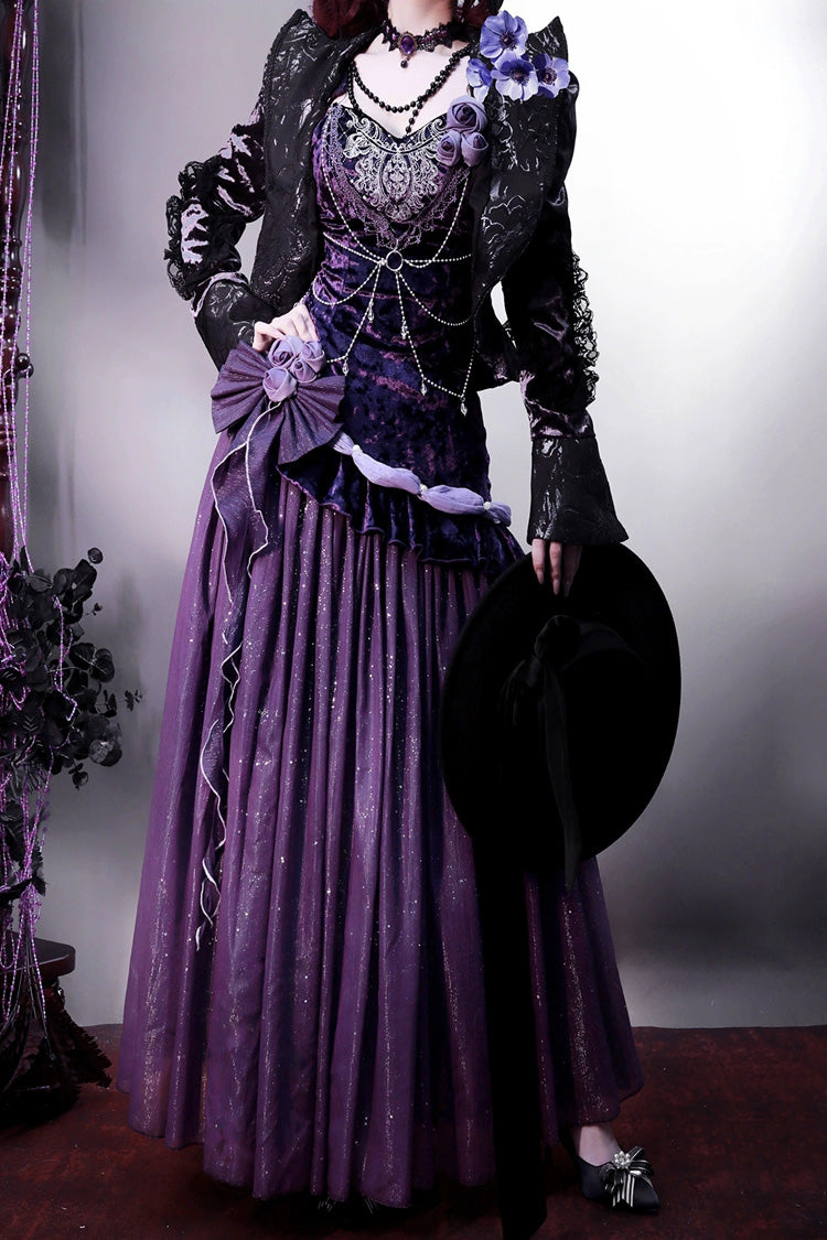 Violet Nocturne Mystery Embroidered Bow Lace Vintage Elegant JSK