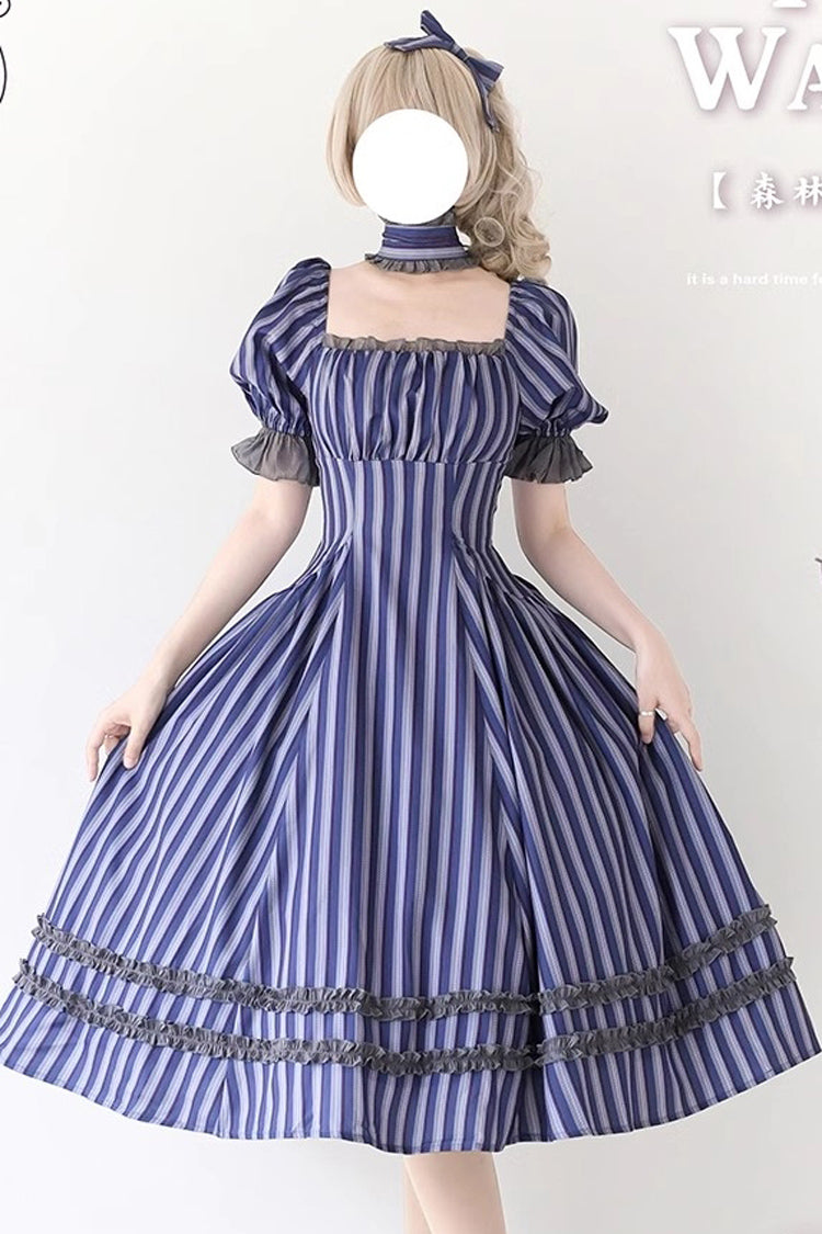 Forest Basket Printed Ruffled Lace Sweet Elegant Dress