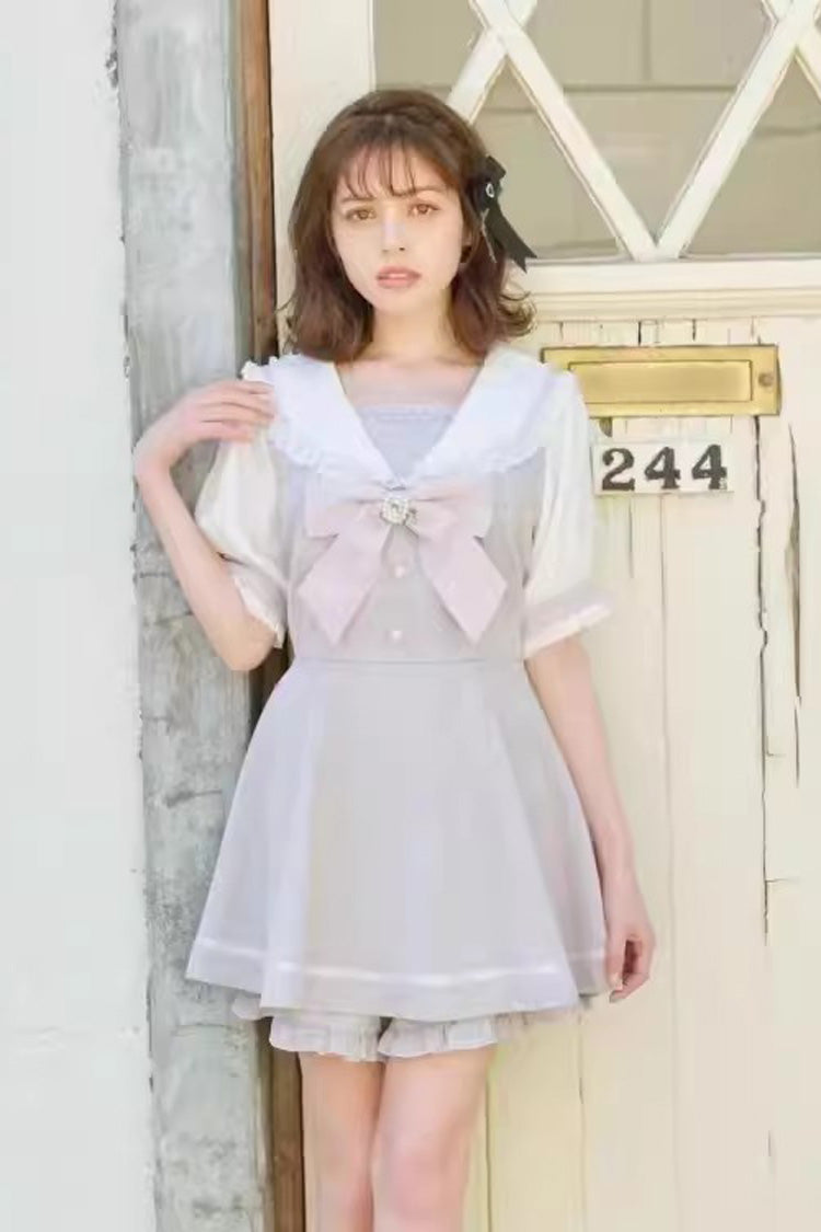 Charming Bowknot Lace Short Sleeve Jirai Dress Ensemble in Four Colors