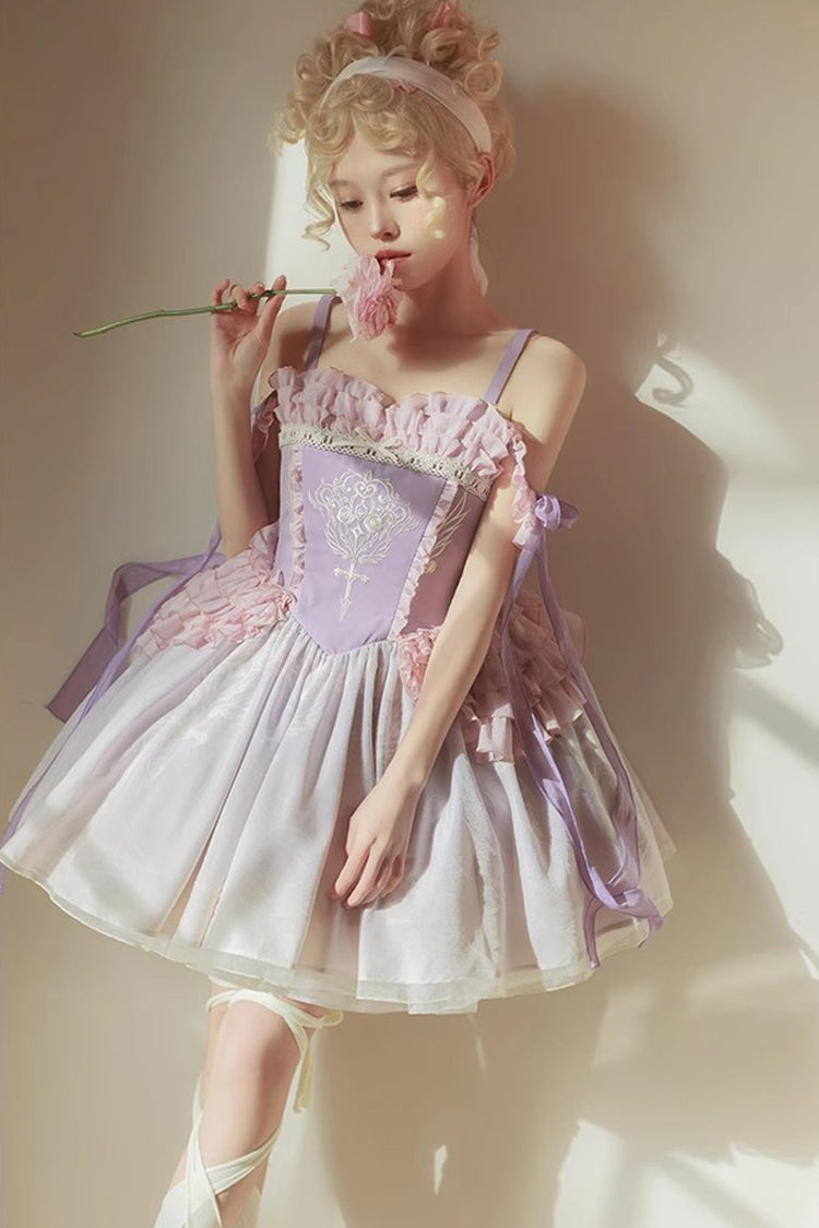 Thistle Midsummer Dream Embroidered Boat-Neck Chinese Ballet Lolita Dress
