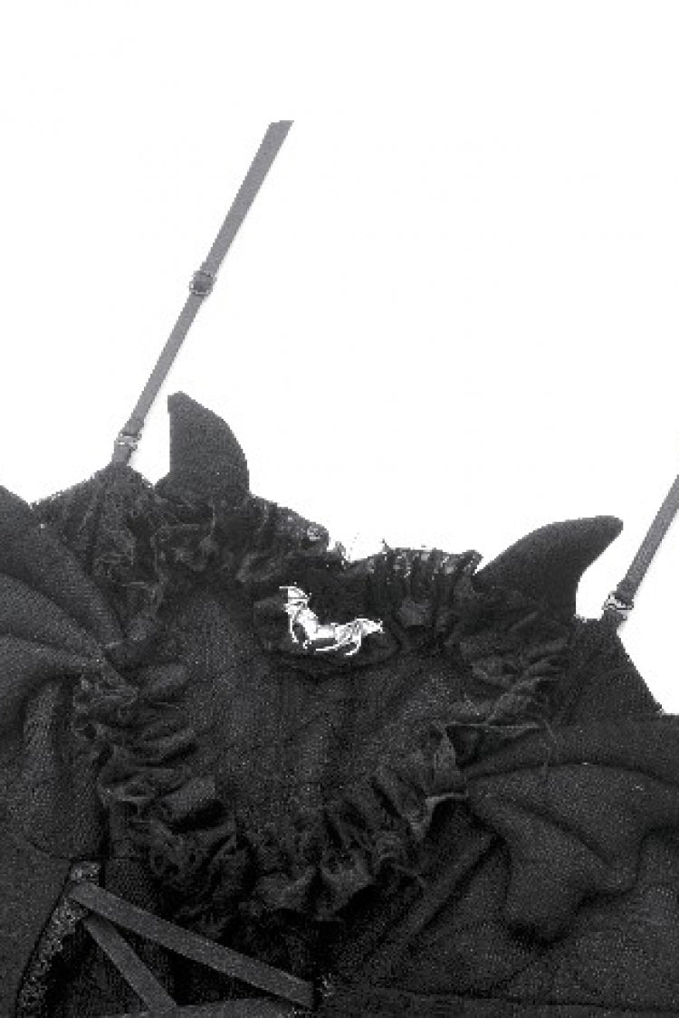 Sleeveless Lace Lace-Up Pleated Gothic Dark Demon Slip Dress