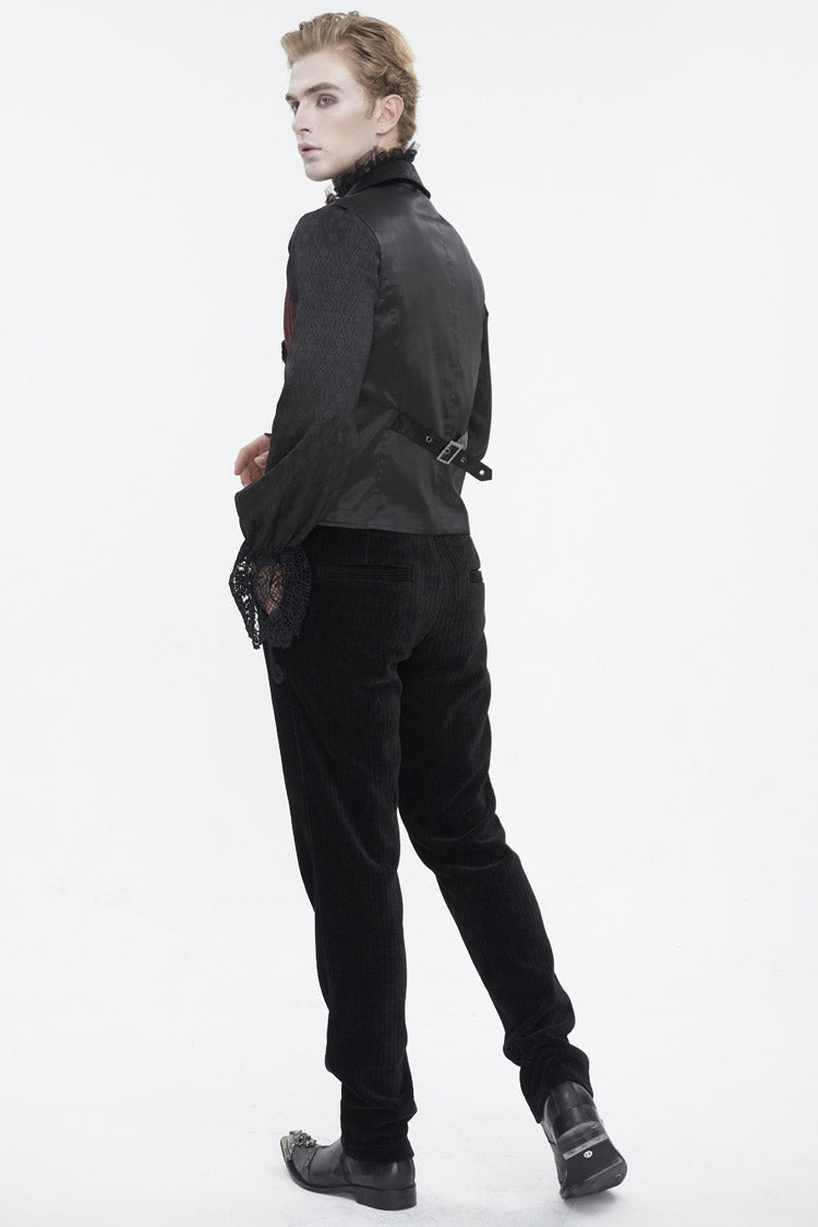 Noir & Red Feathered Embossed Victorian Waistcoat
