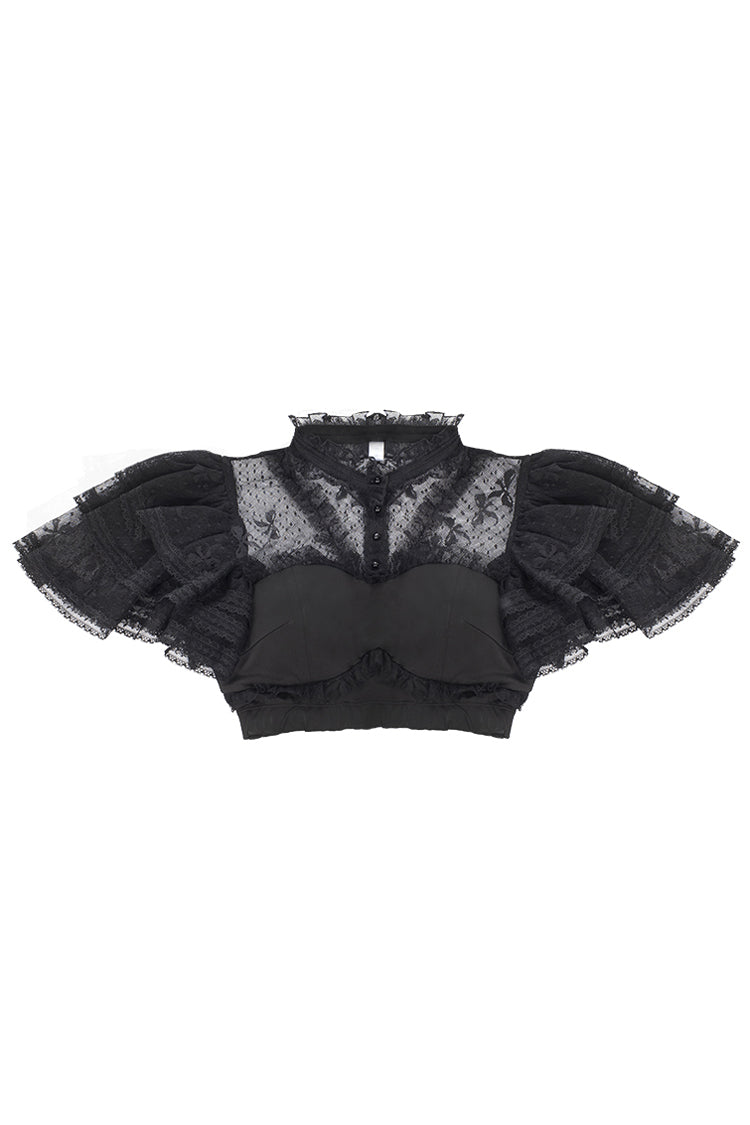 Hollow Lace Sweet Blouse with Removable Pads & Short Sleeves